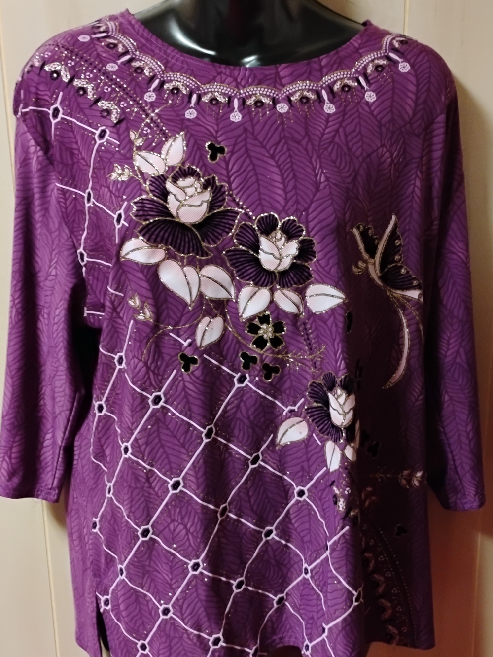 Purple Floral Embroidered Women’s Tunic Top - Elegant Purple